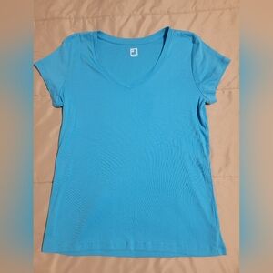 JCP Women's Blue Short-sleeve V-neck T-shirt - Size XL